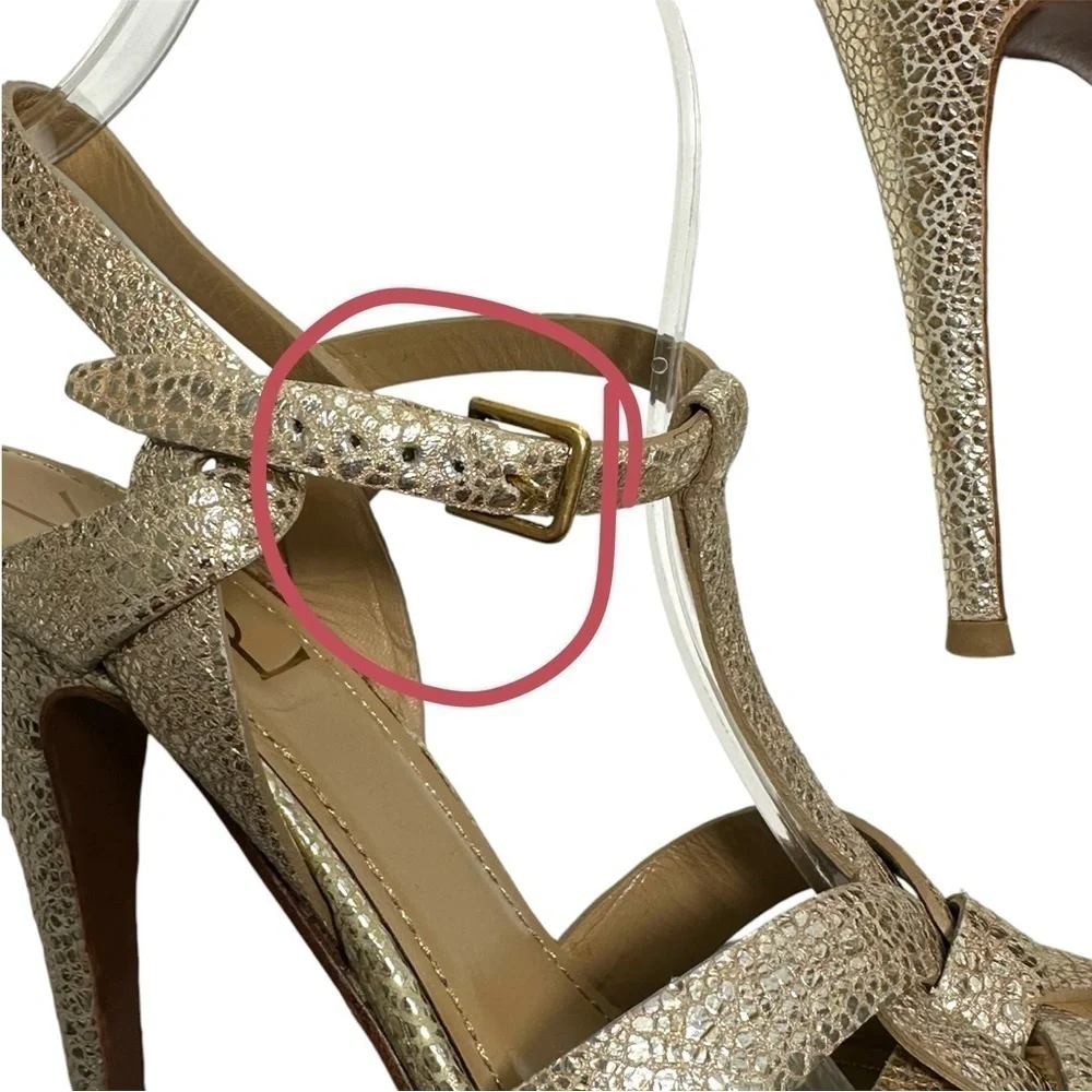 Saint Laurent Tribute High-Heel Leather Sandal in Metallic Gold size 40 | US 10